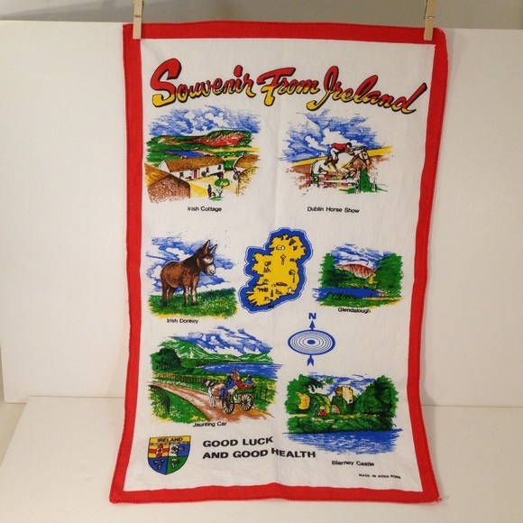 Vintage Ireland Bar Tea Hand Towel Kitchen Table Souvenir 15.5 x 26" - Picture 1 of 5